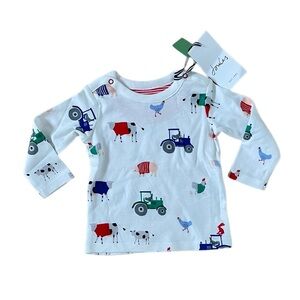 Joules Curtis Long Sleeve Tee 3-6 mo Barnyard Animals Tractor NWT READ*